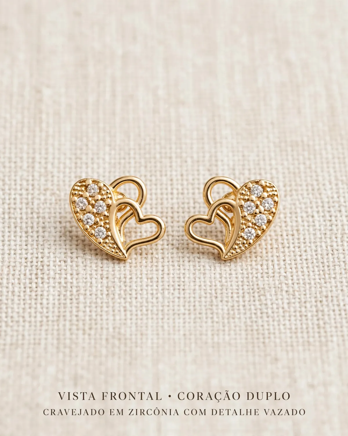 Brinco Dois Amores Cravejado (M) — GLANZ Semi Joias